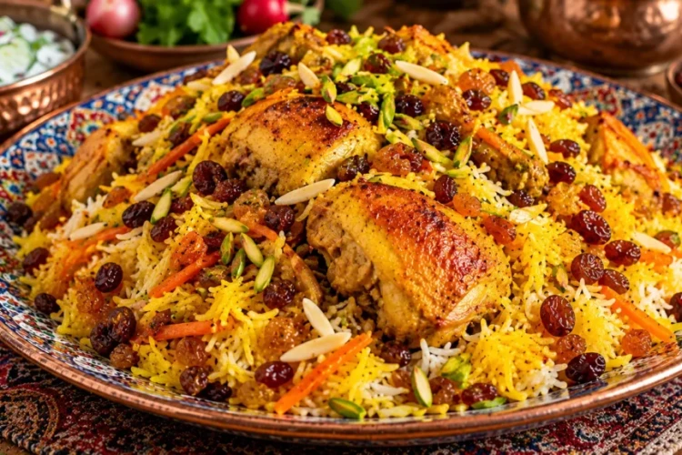 کشمش پلو شیرازی غذای ایرانی خوش‌رنگ و خوش‌عطر + طرز تهیه