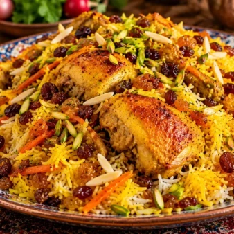 کشمش پلو شیرازی غذای ایرانی خوش‌رنگ و خوش‌عطر + طرز تهیه